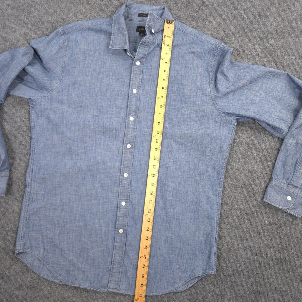 J Crew Chambray Shirt‎ Mens L Tall Blue Classic Fit Long Sleeve Button Up Preppy